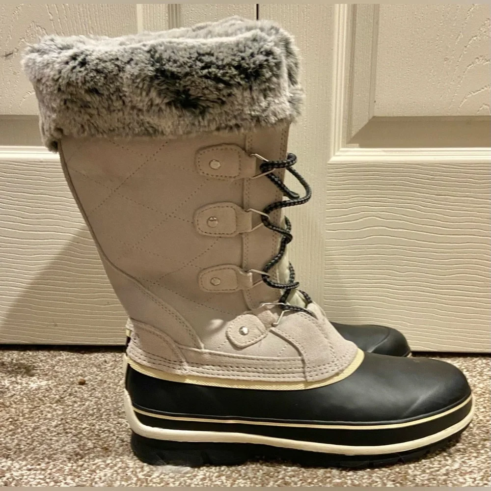 Khombu Boots Womens 7M Emily Knee High Lace Up Winter Snow Boot Gray Leather